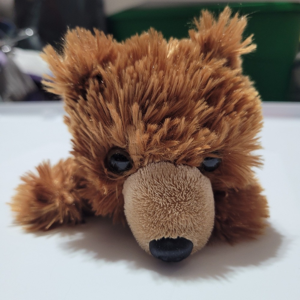Aurora World Plush Brown Bear Shaggy Stuffed Animal Toy Laying Teddy Bear